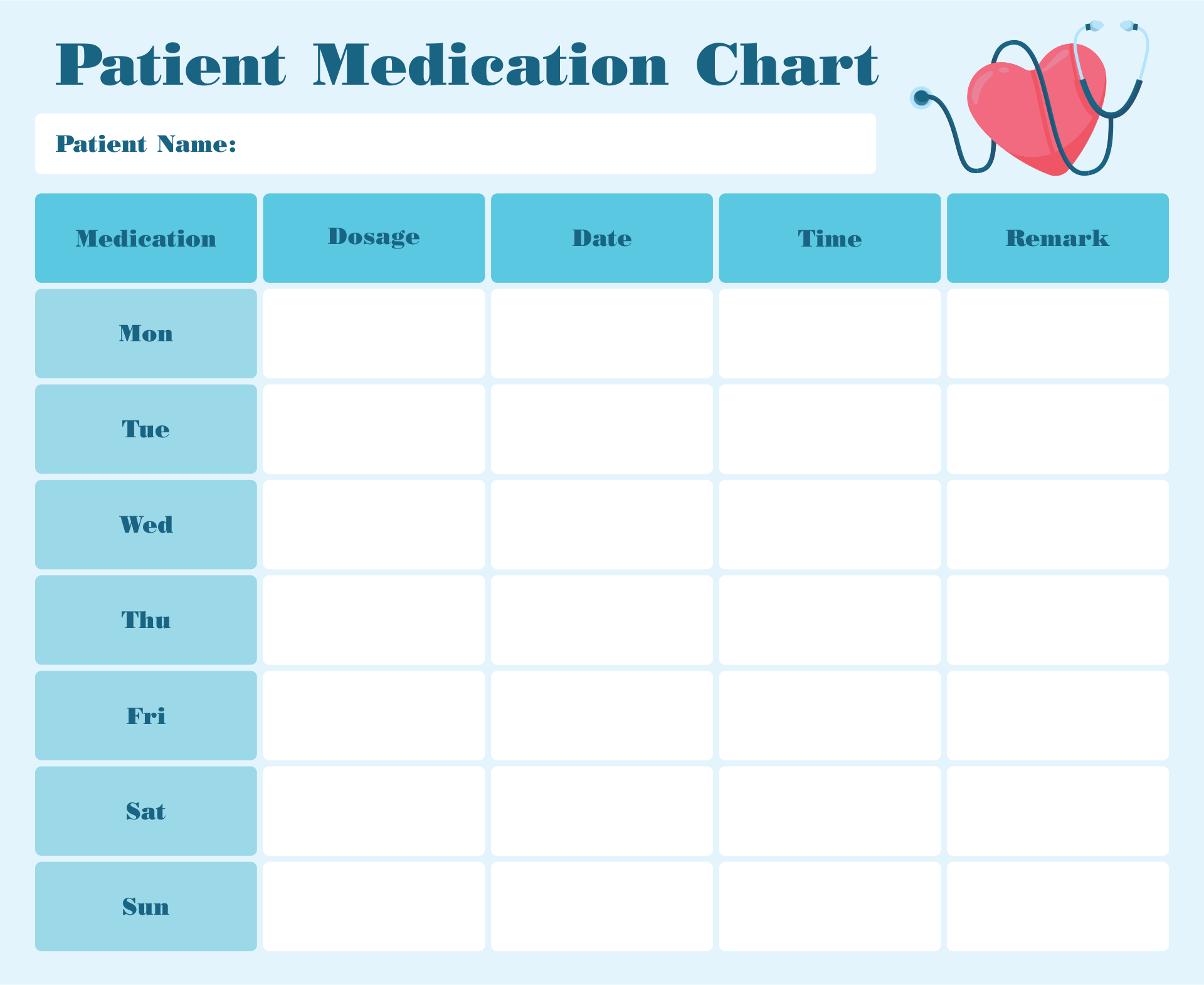Drug Medication Chart Printable