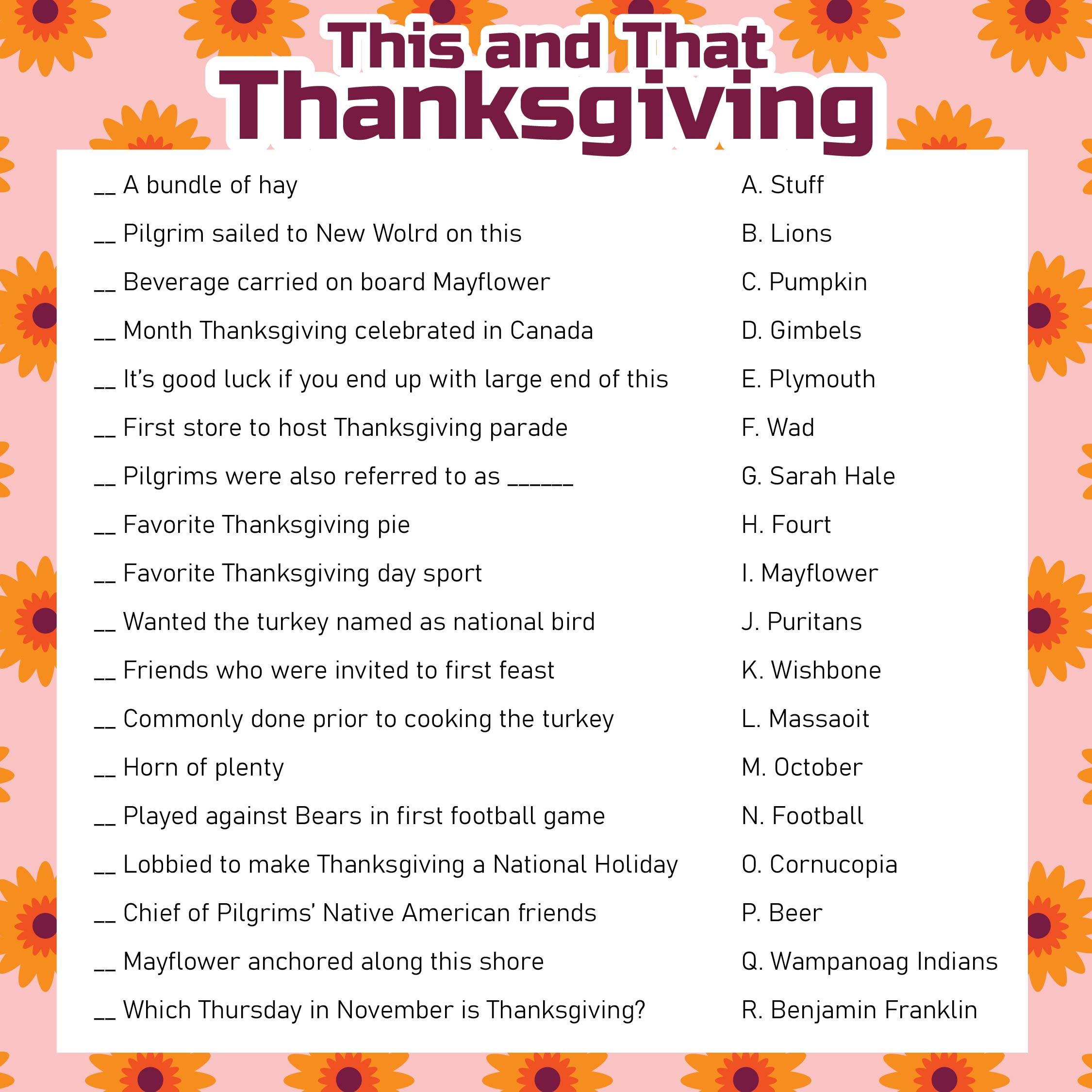 10 Best Free Trivia Questions Printable Thanksgiving