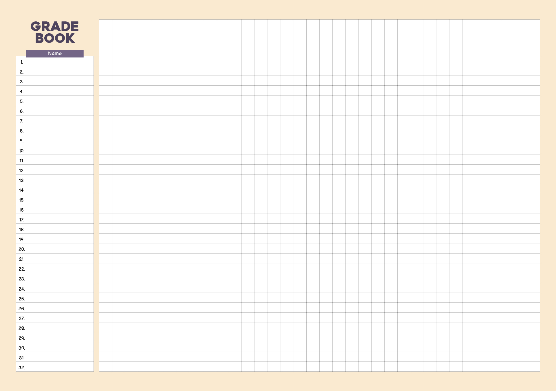 Teacher Gradebook Template Printable