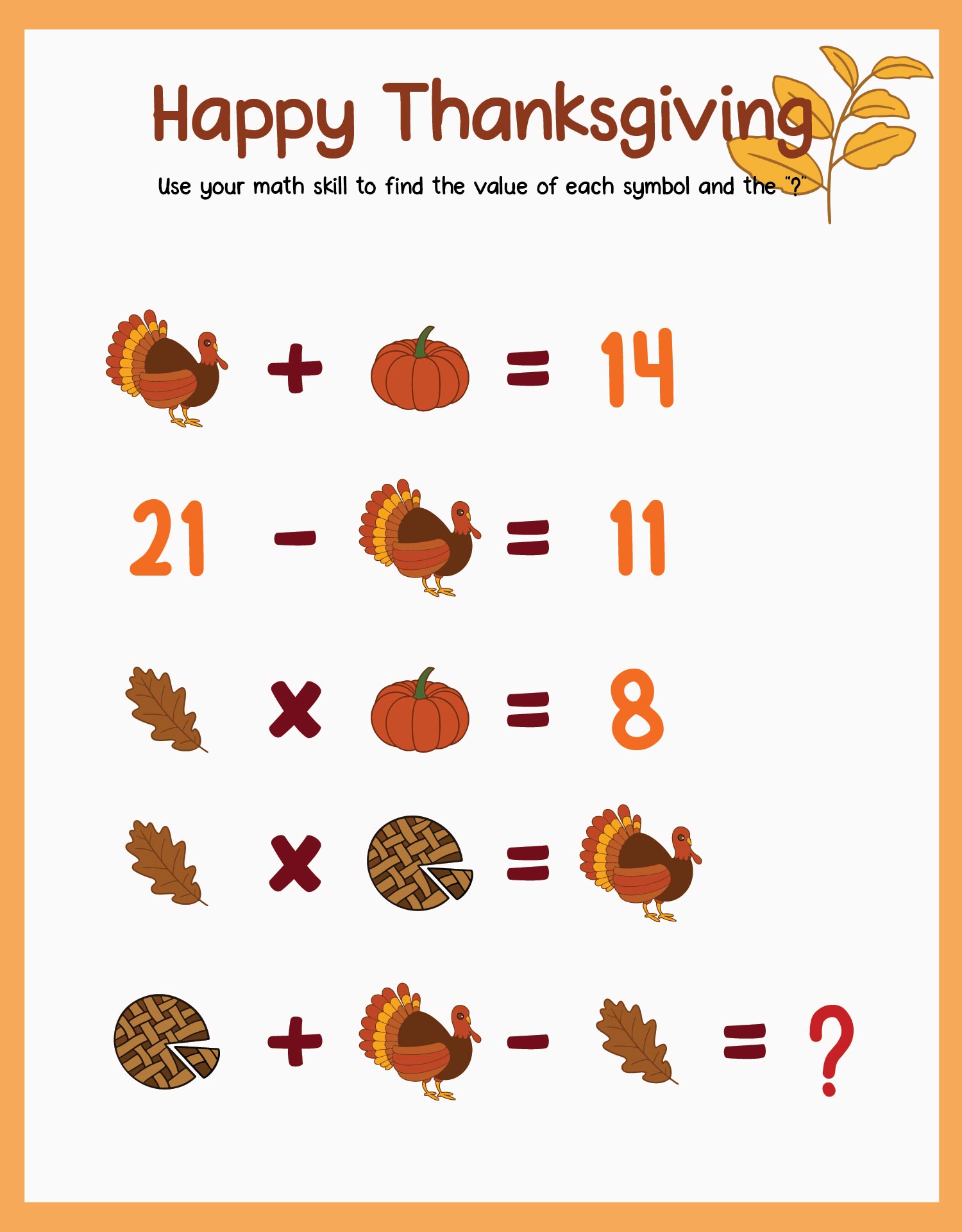 Thanksgiving Brain Teasers Printable
