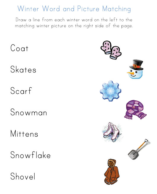 Winter Word Matching Worksheet