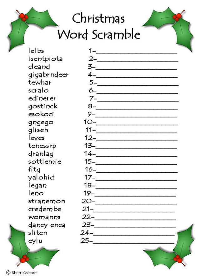 Printable Christmas Word Scramble Game