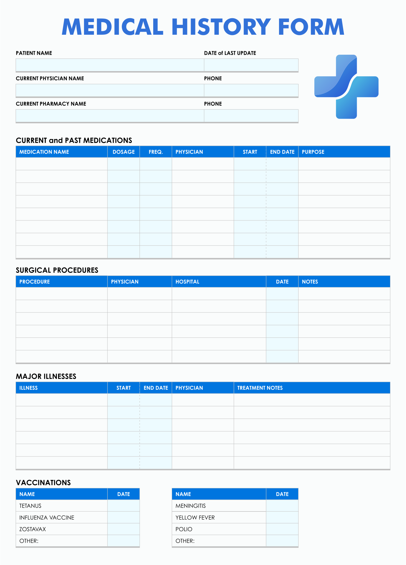 10 Best Free Printable Medical History Forms Printablee Form Example