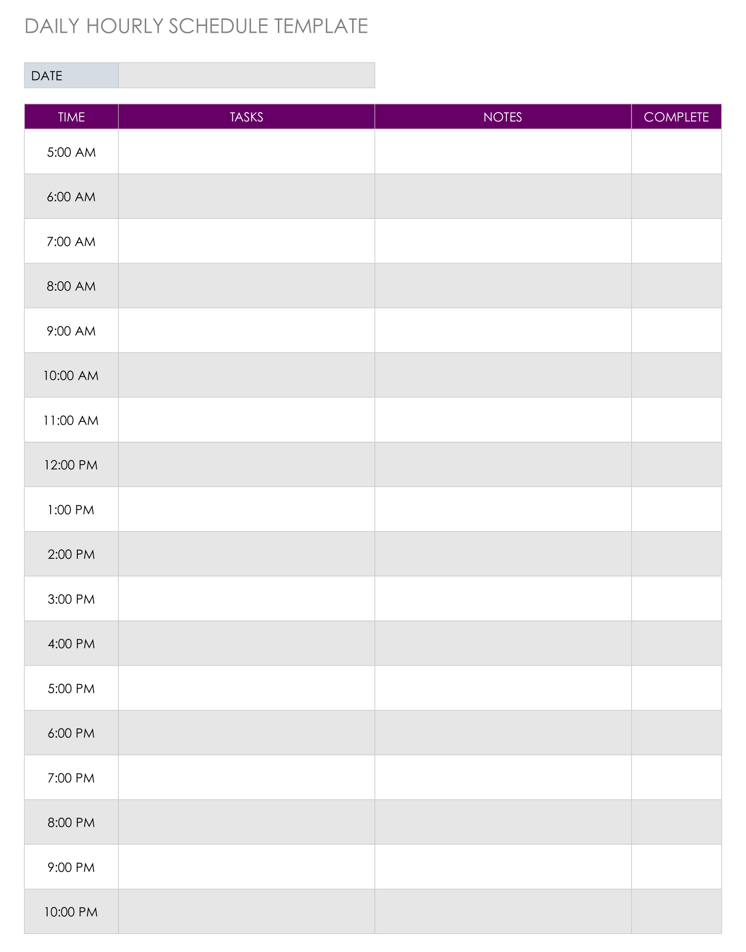 Printable Daily Hourly Schedule Template - Printable Templates
