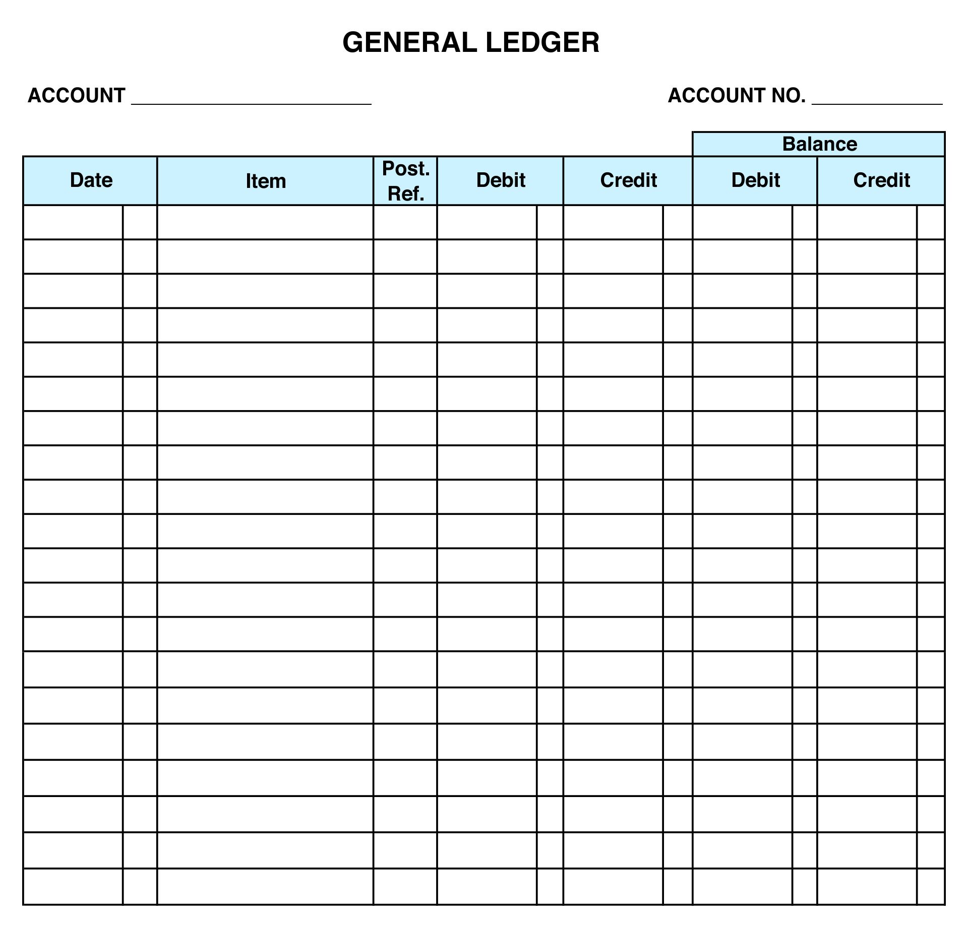 Printable General Ledger Sheet Template