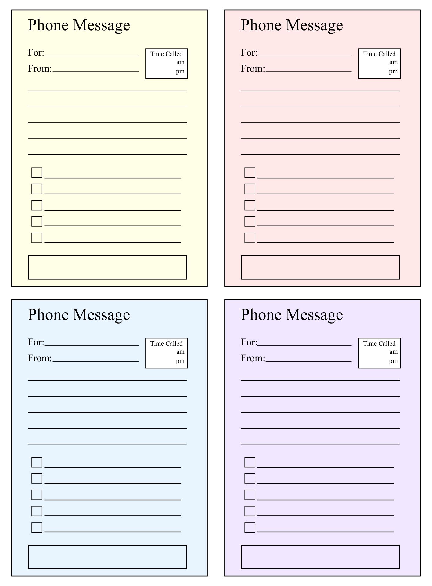 Telephone Message Template Free