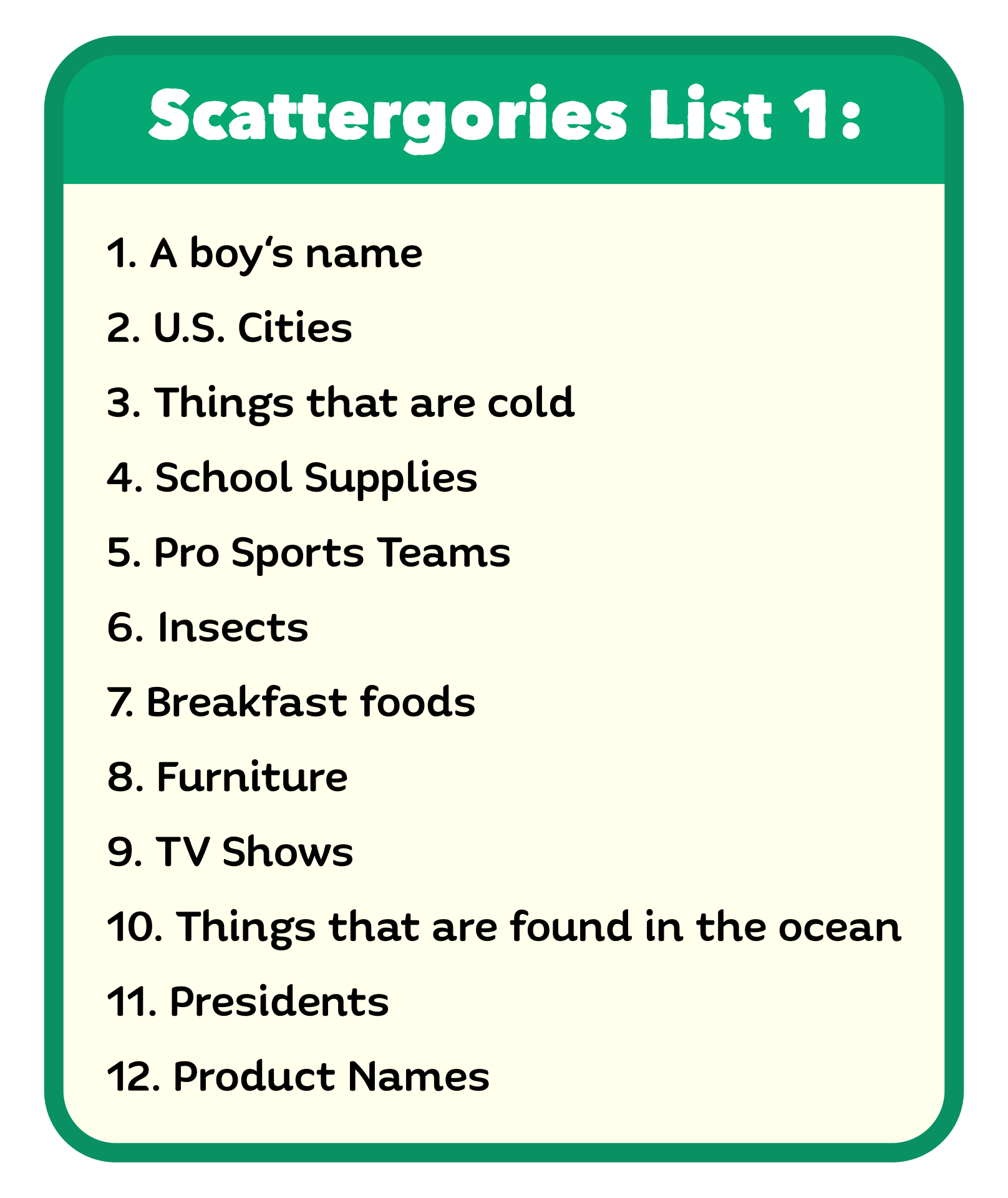 printable scattergories lists for kids language arts