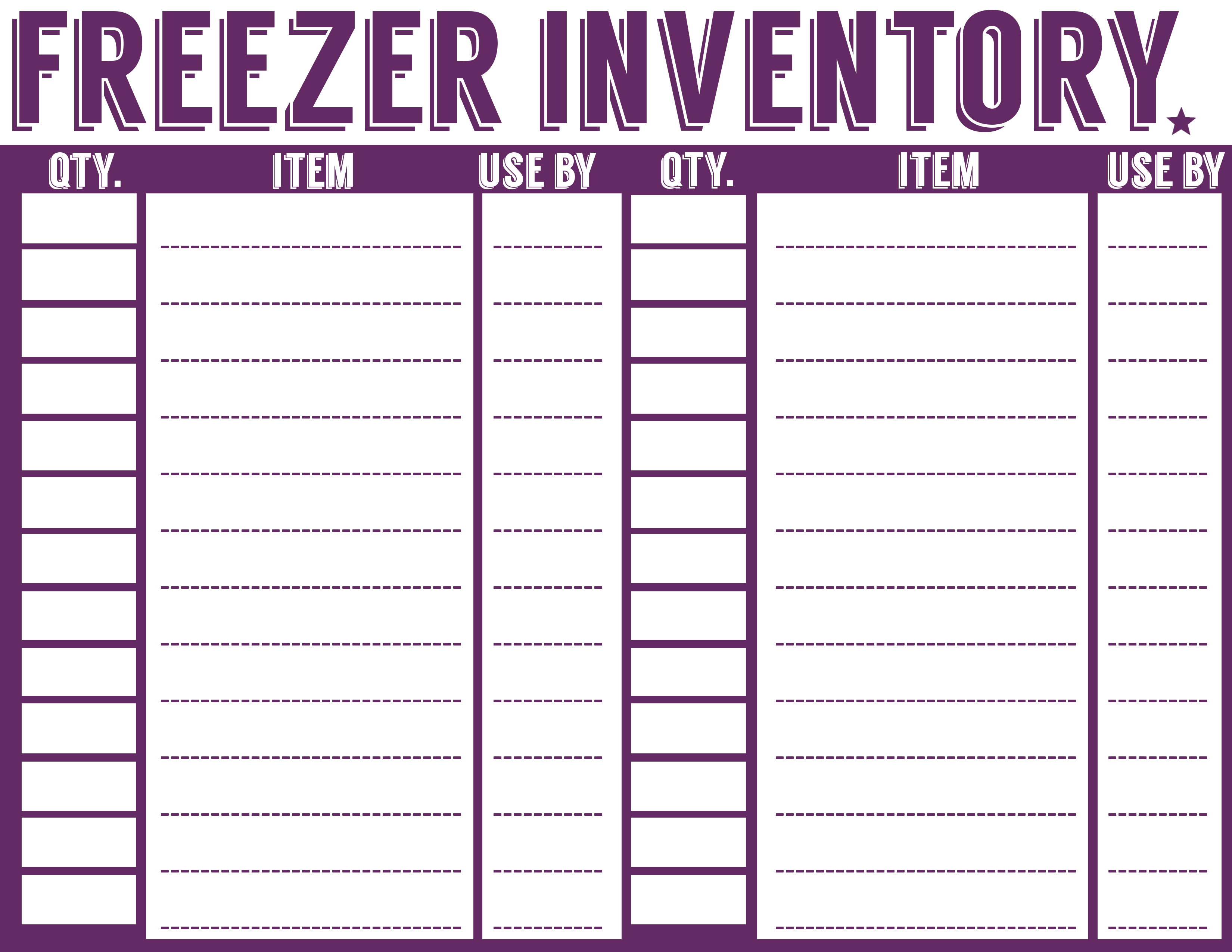 Printable Freezer Inventory Sheet