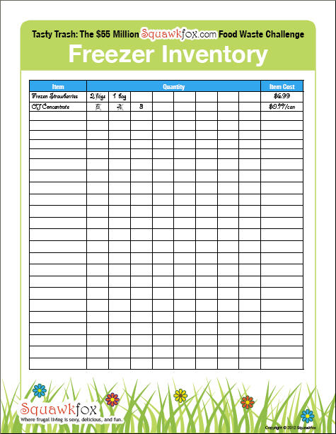 Printable Freezer Inventory Sheet