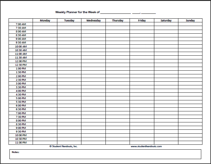 Printable Hourly Weekly Planner Templates