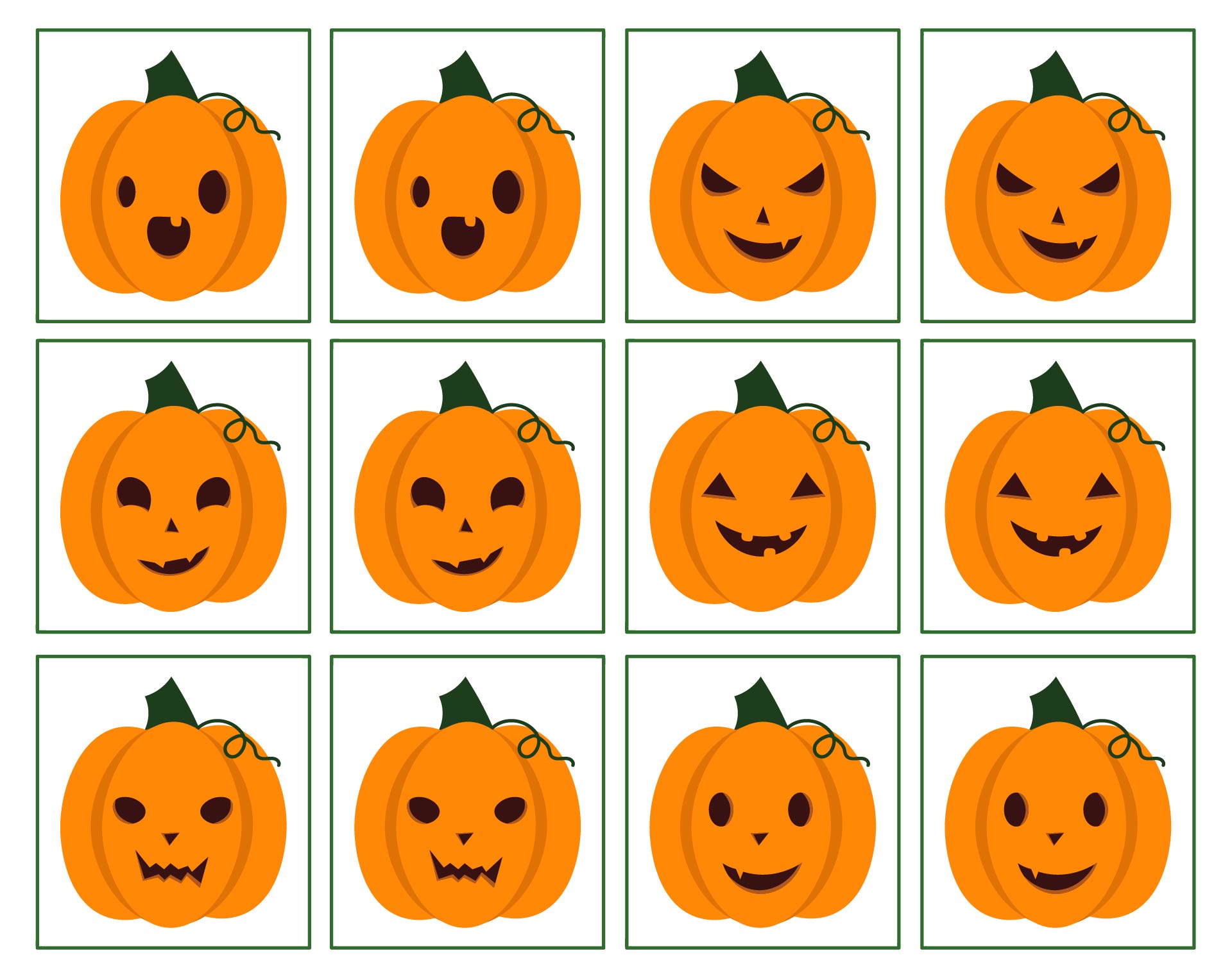 Printable Pumpkin Face Matching Game