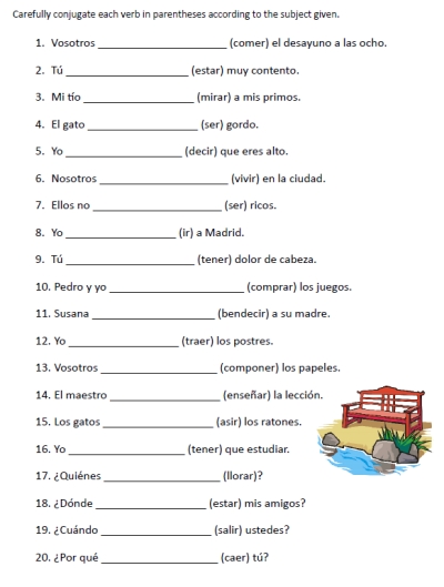 Spanish Verb Conjugation Worksheets Printable