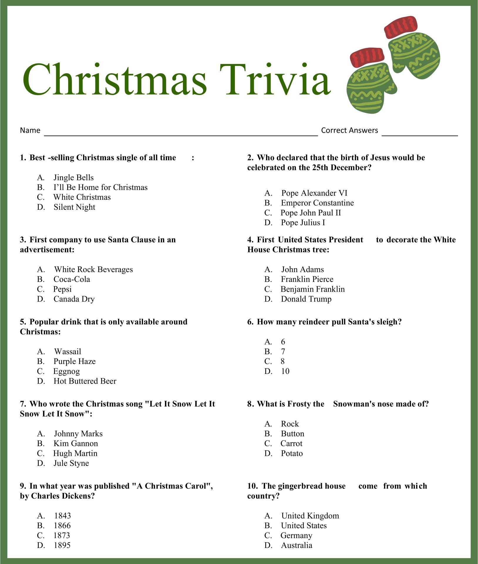 Printable Christmas Carol Games