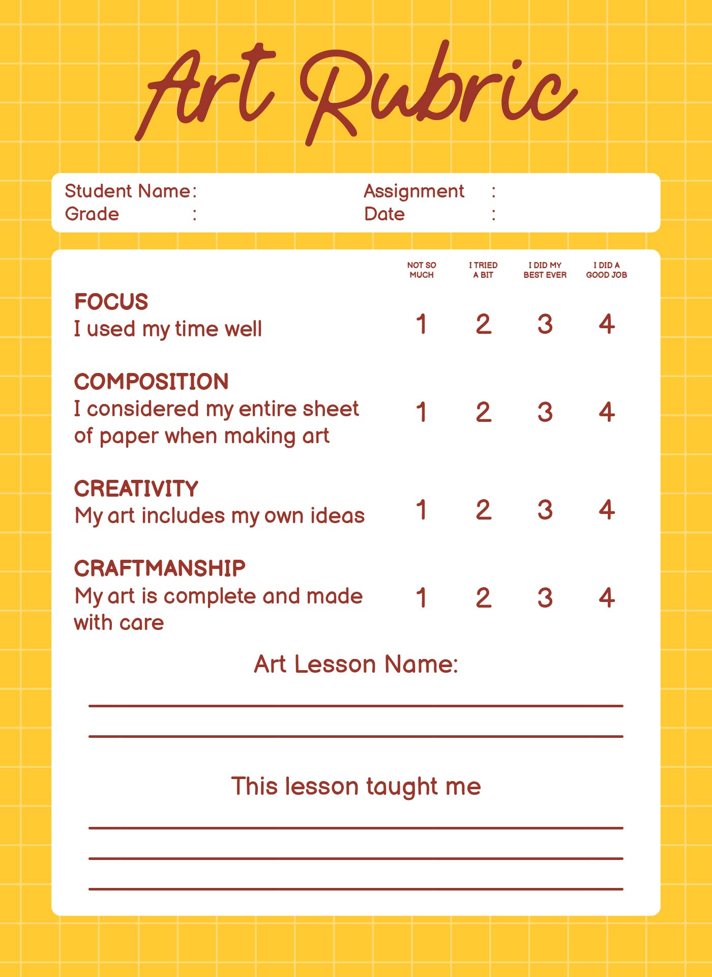 Elementary Art Assessment Rubric