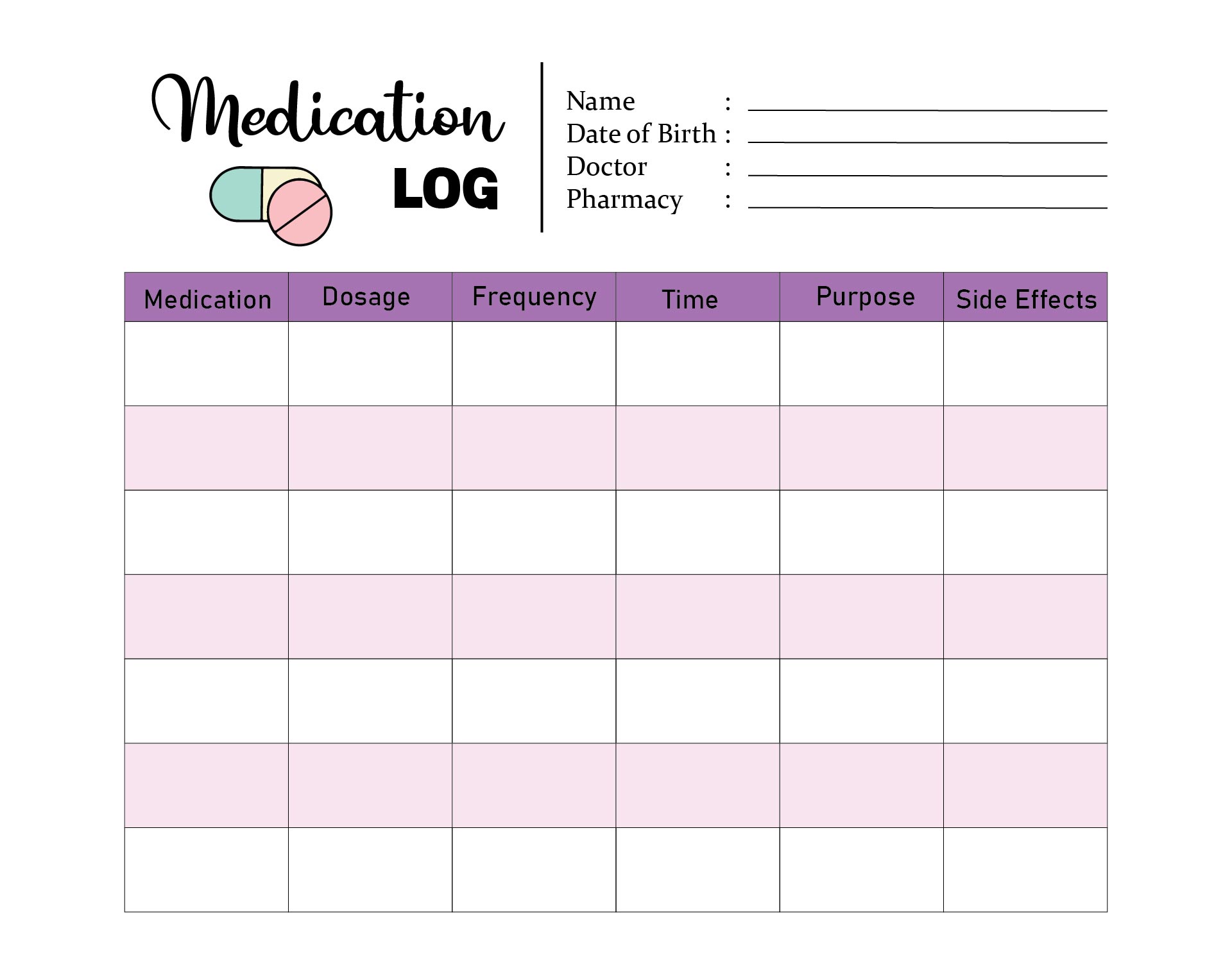 Medication Inventory Log Sheet