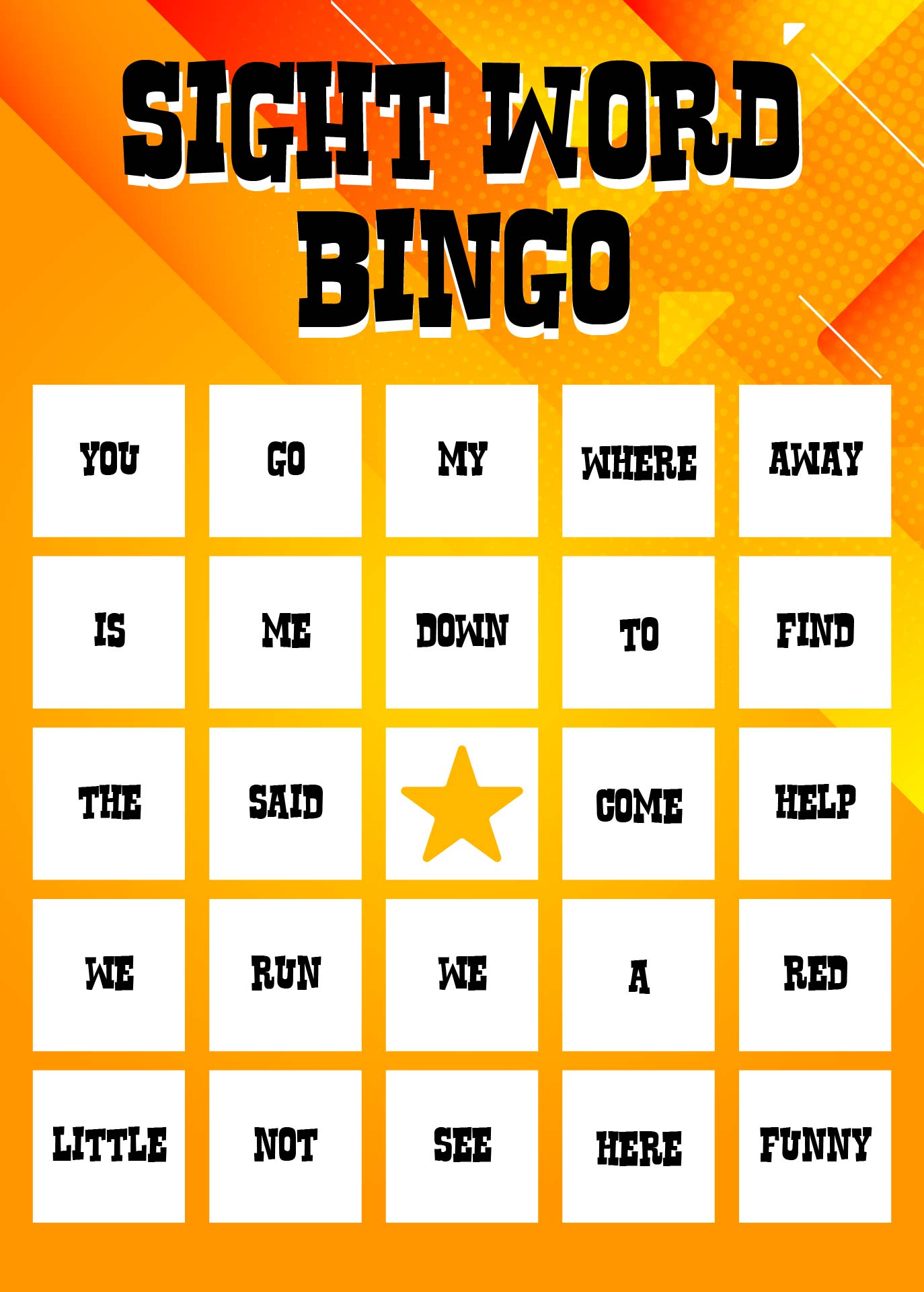 Printable Dolch Sight Word Bingo