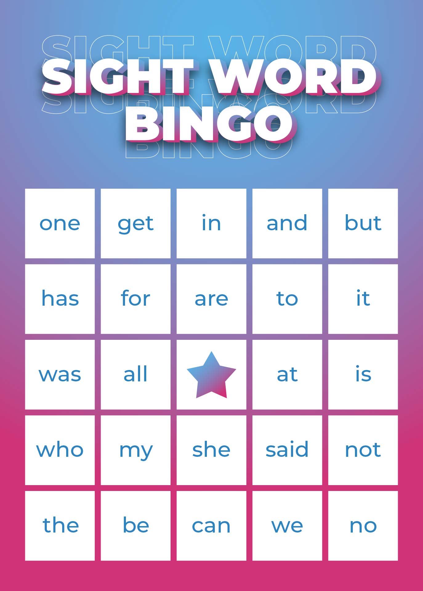 Sight Words Bingo Cards Free Printable