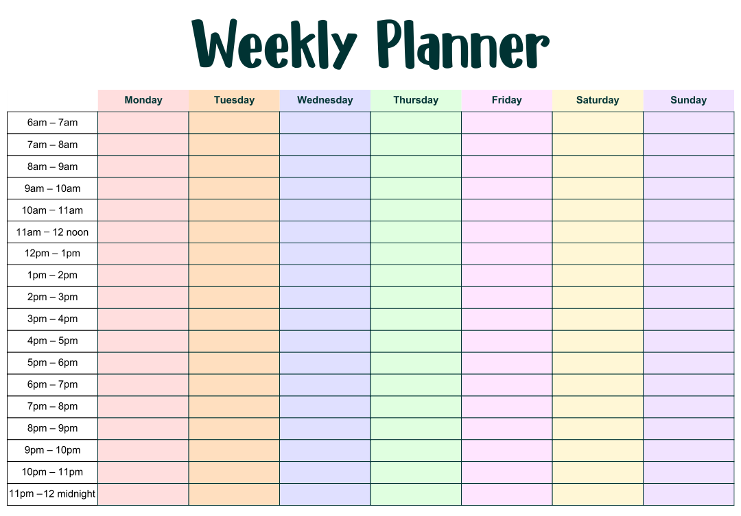 Free Printable Weekly Calendar With Time Slots