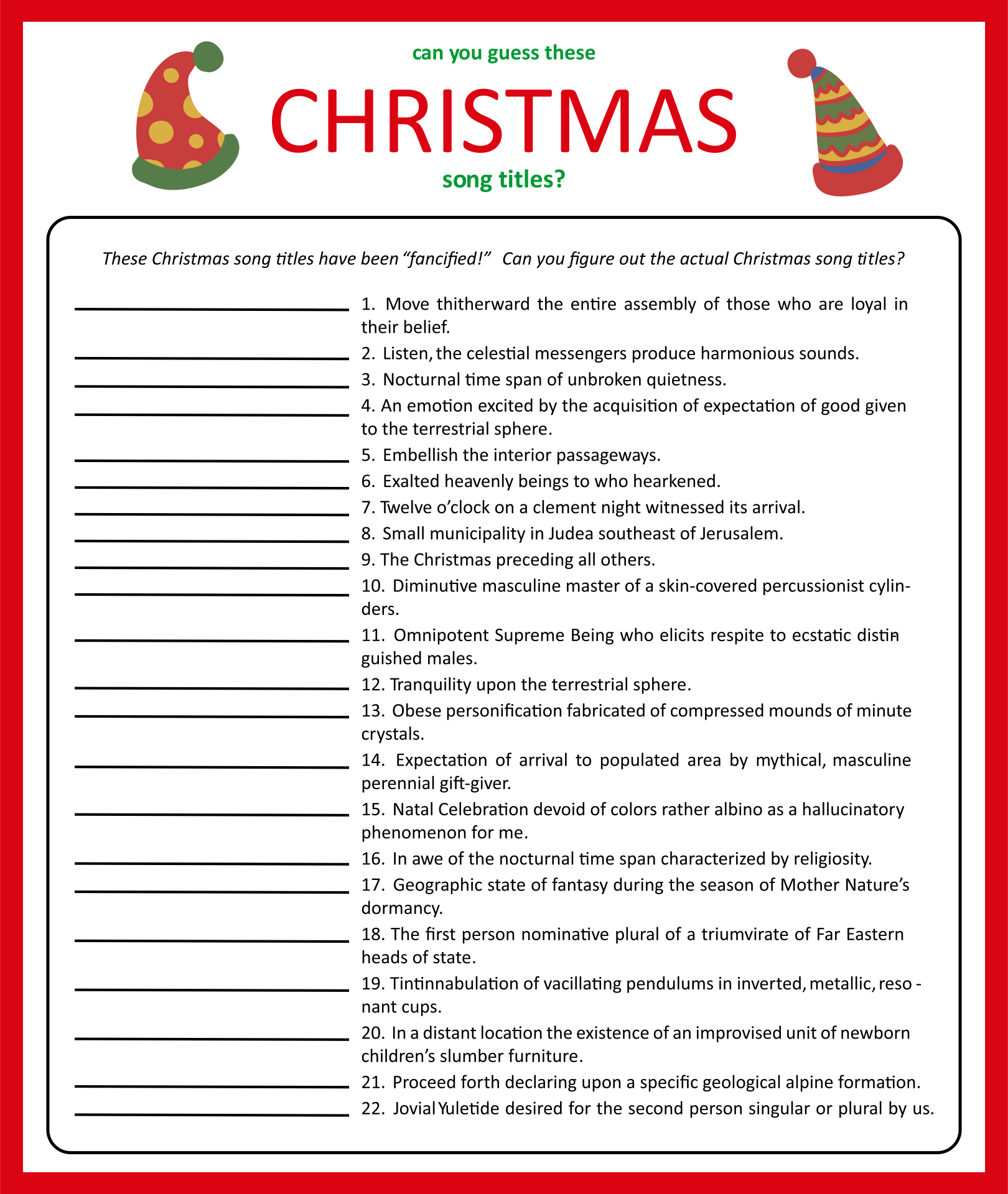 7 Best Printable Christmas Song Trivia Printablee Com Gambaran