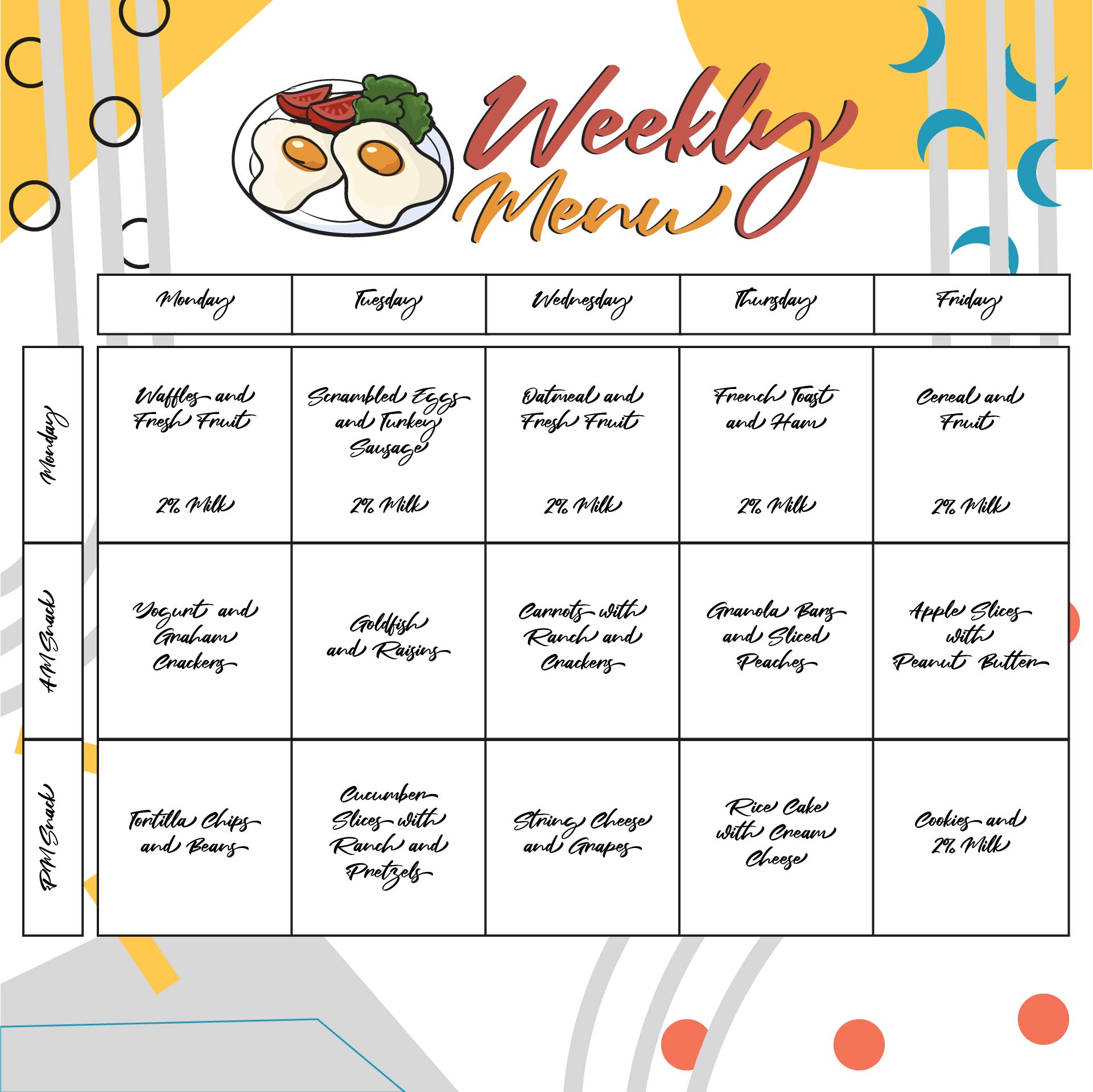 Free Printable Daycare Menus Customize And Print