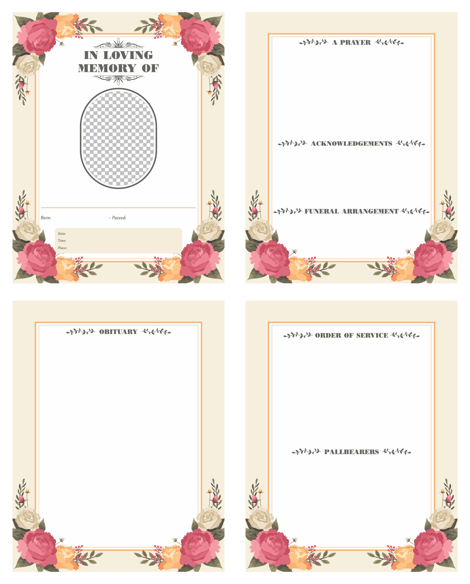 Printable Funeral Memorial Card Template