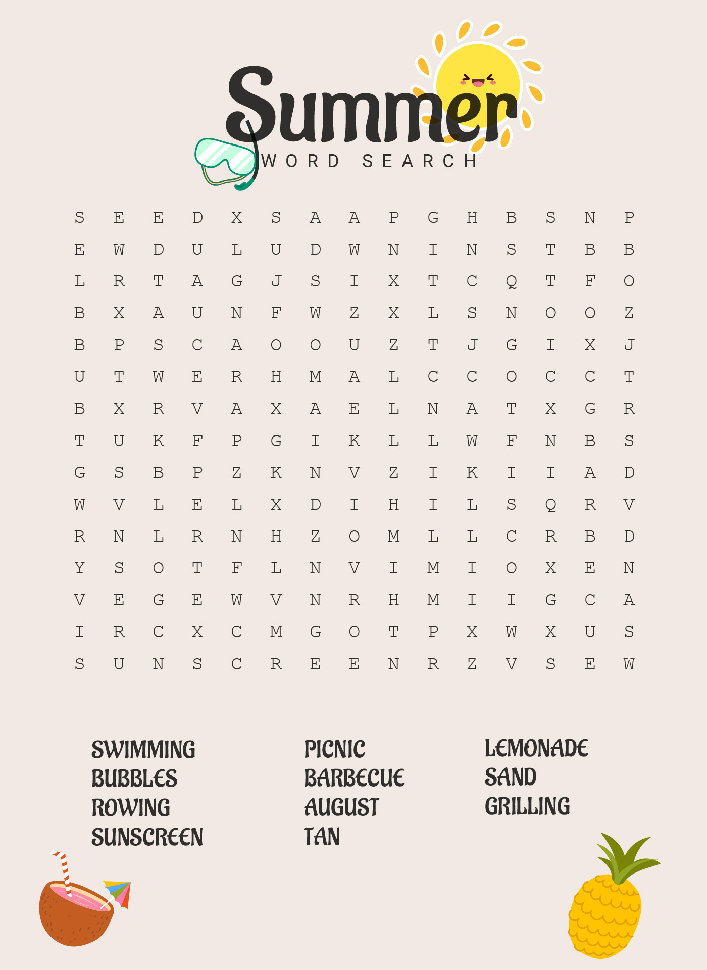 Summer Word Search Puzzles Printable
