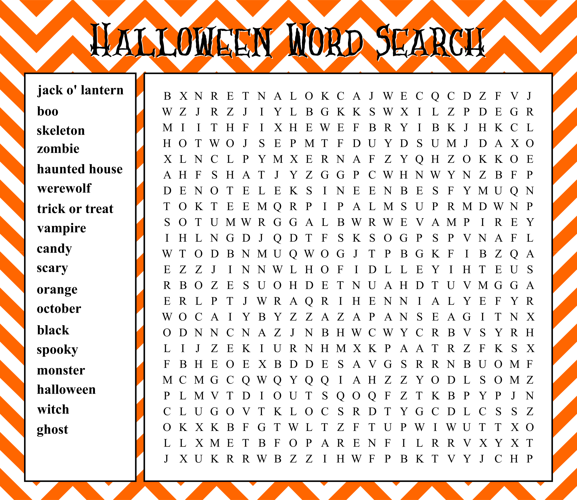Halloween Word Search Printable Large