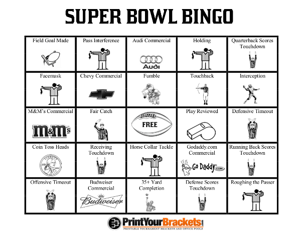 Super Bowl Bingo Printable Sheets