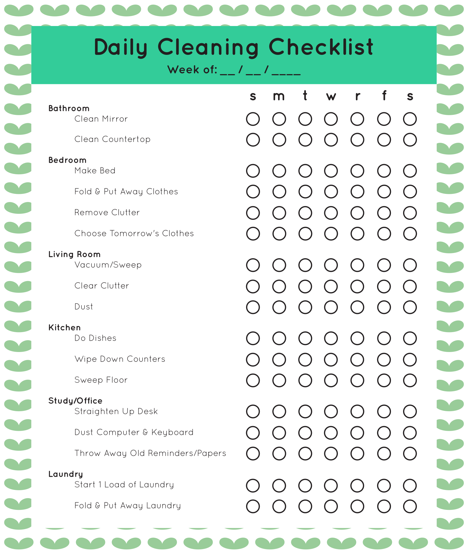 Printable Housekeeping Checklist