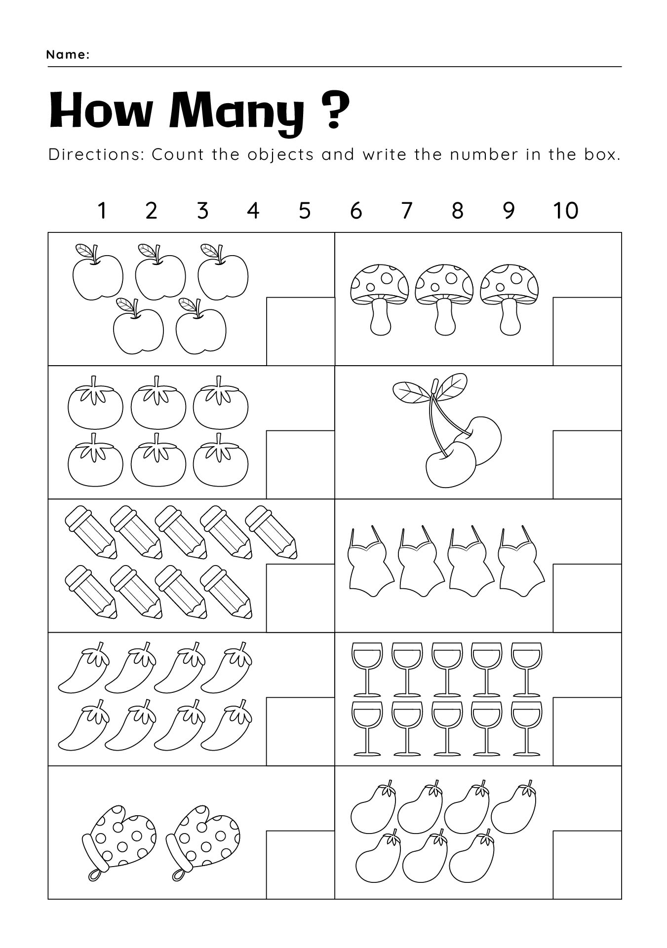 Kindergarten Printable Counting 1 10 Worksheets