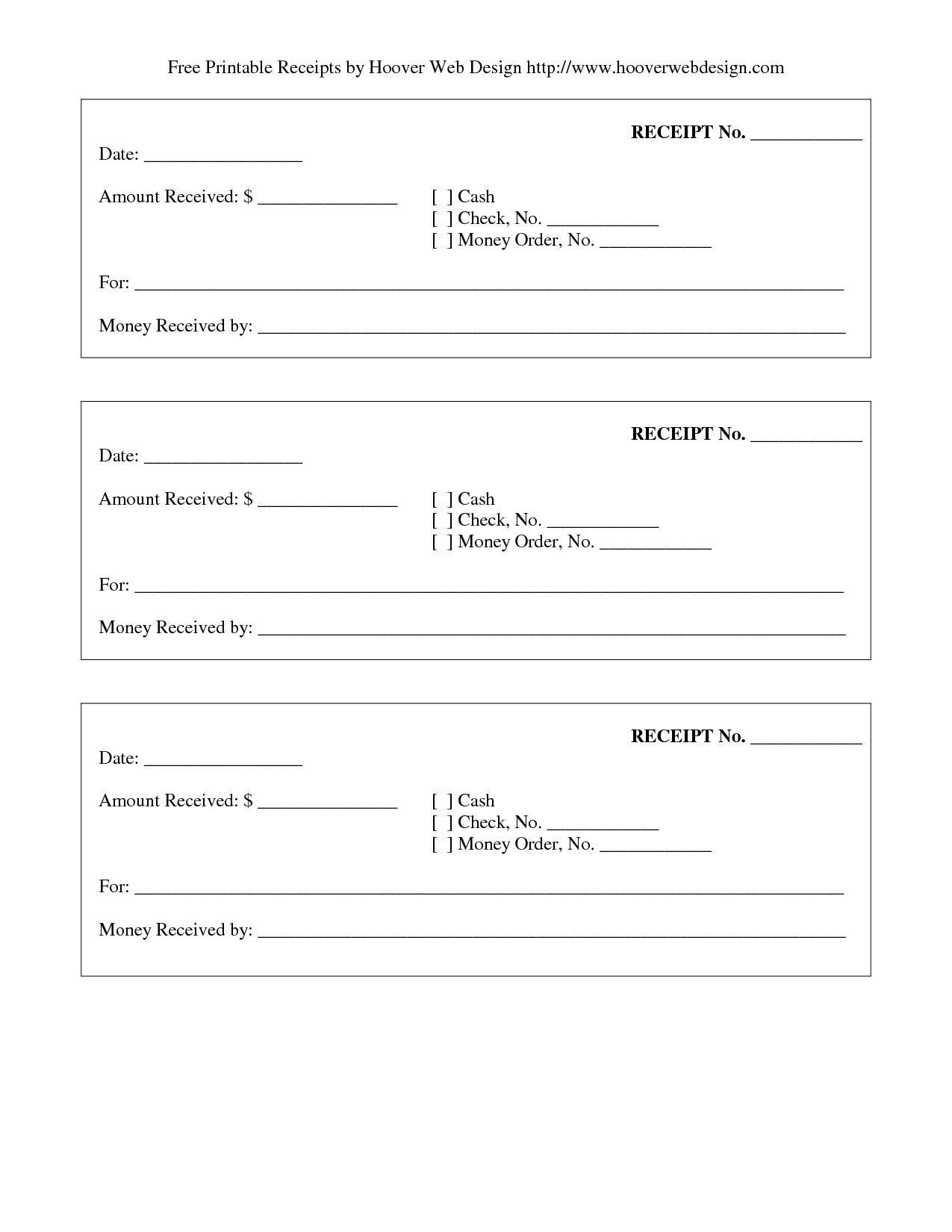Printable Cash Receipt Forms