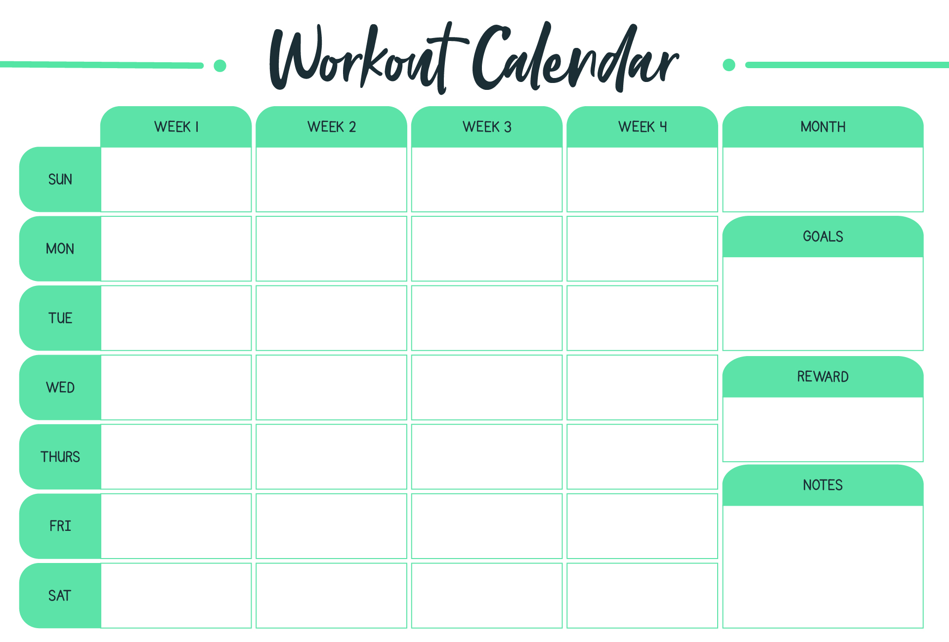 Printable Workout Calendar