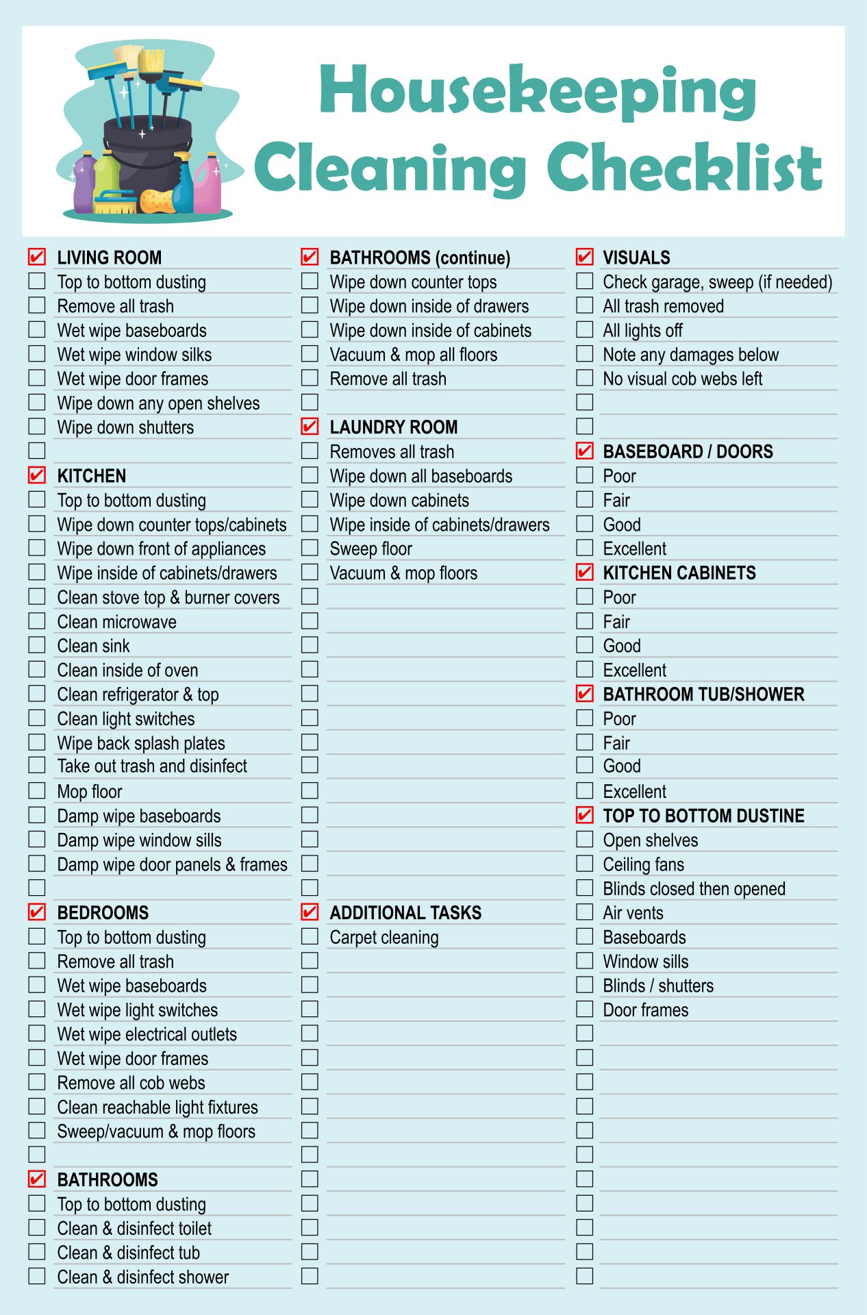 10 Best Housekeeping Cleaning Checklist Printable For Free At 