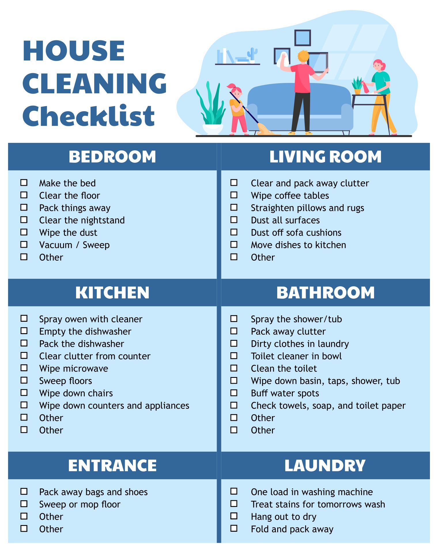 Housekeeping Cleaning Checklist Printable