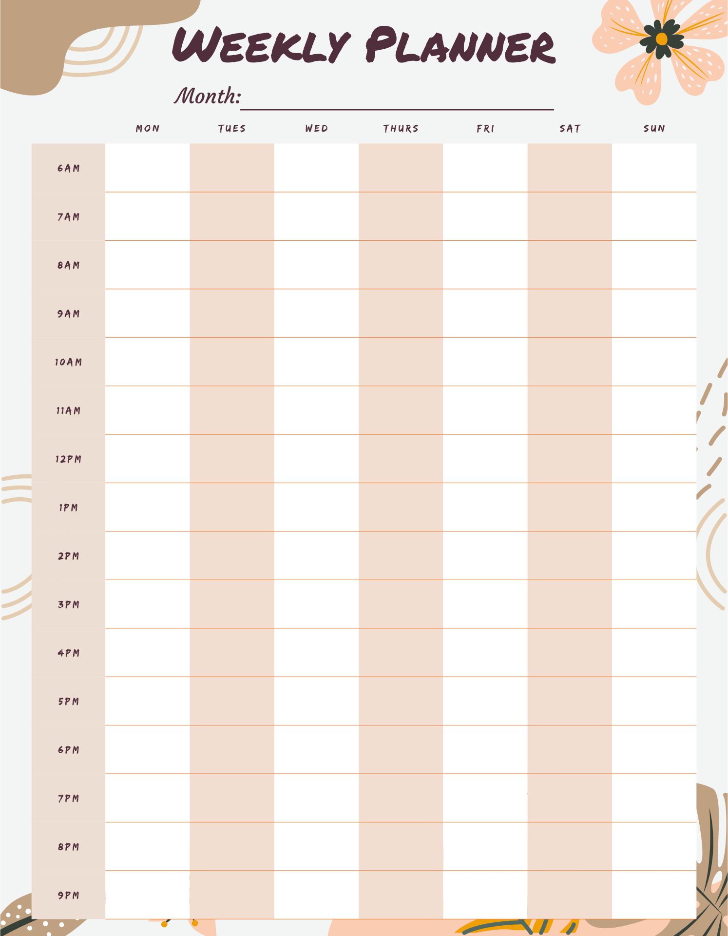 No Template With Times Weekly Planner Printable Calendar