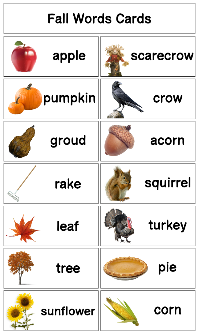 Fall Vocabulary Words Printable