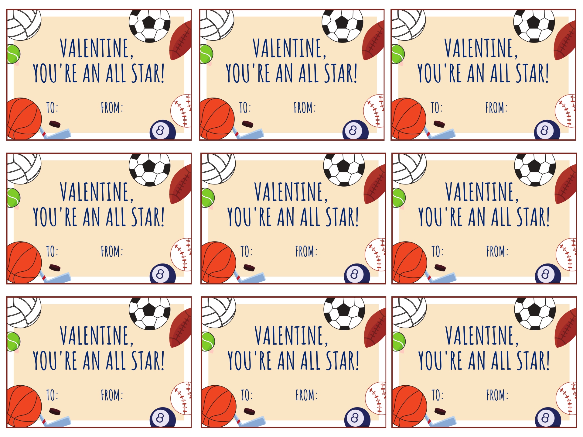 Baseball Valentines Day Cards Printable