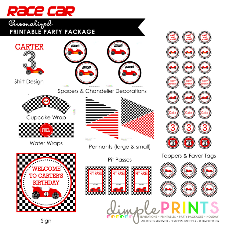 Race Car Birthday Party Printables