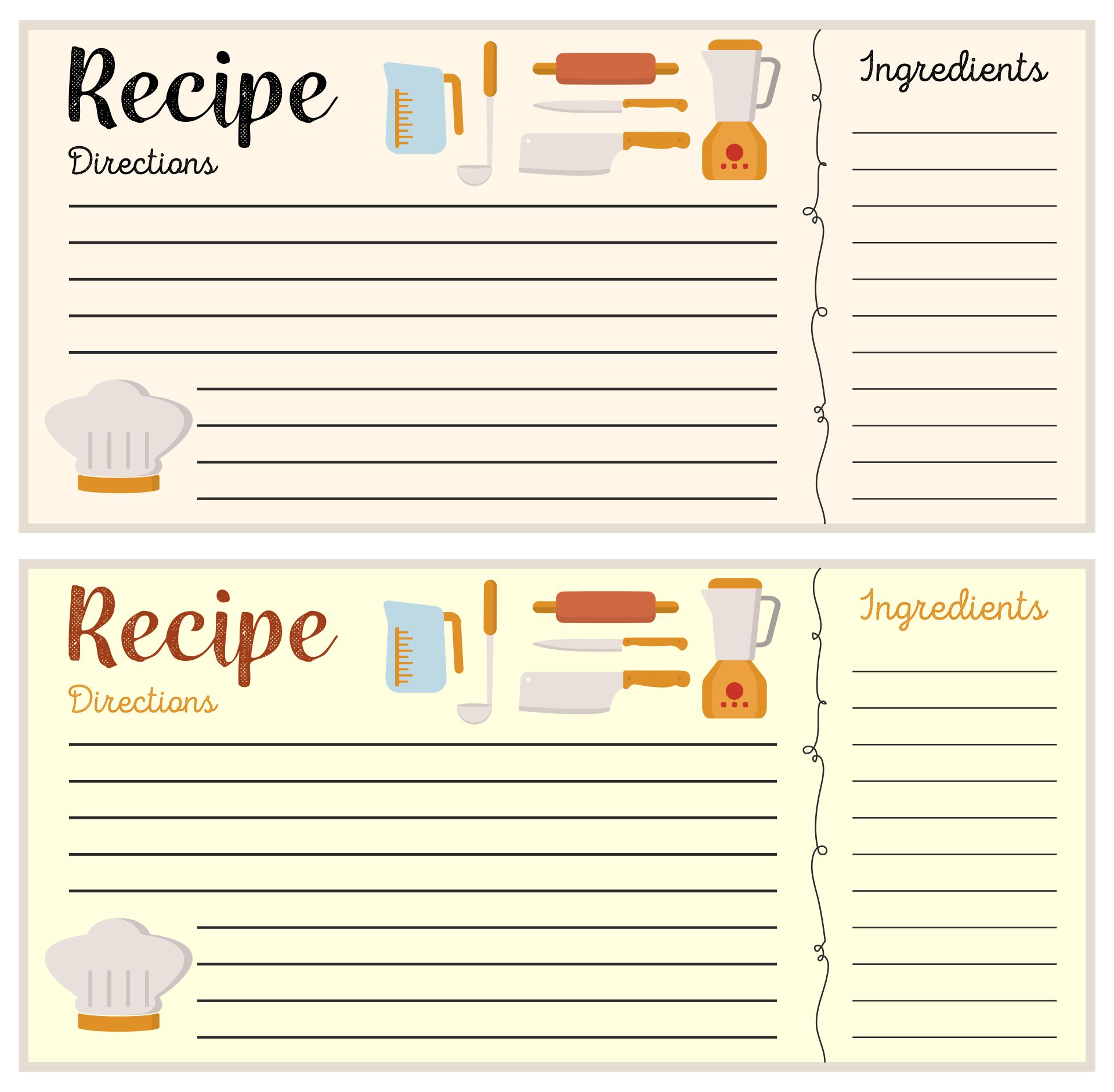 free editable recipe card templates for pages