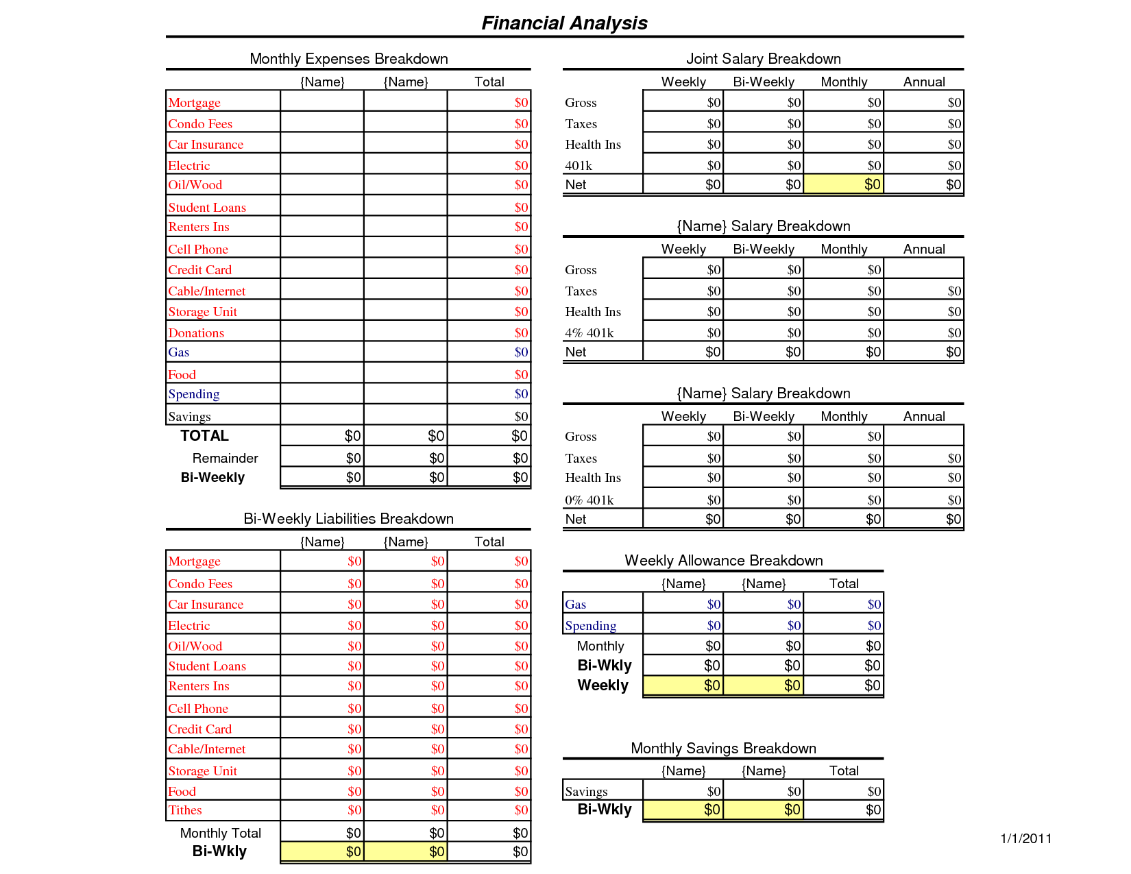 Blank Monthly Budget Template