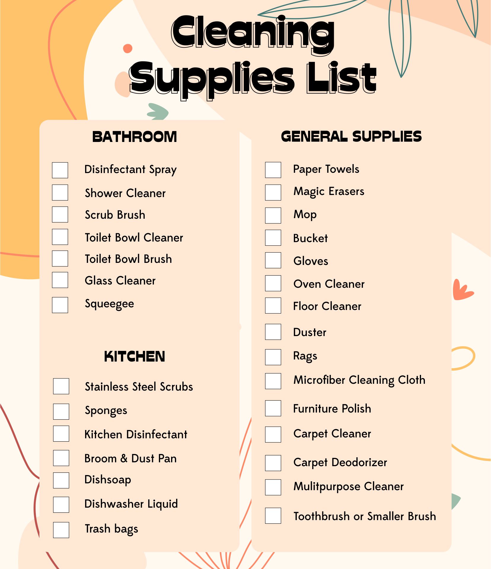Printable Household Items List