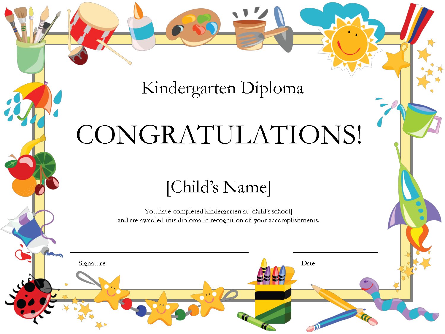 Printable Kindergarten Graduation Certificate Template