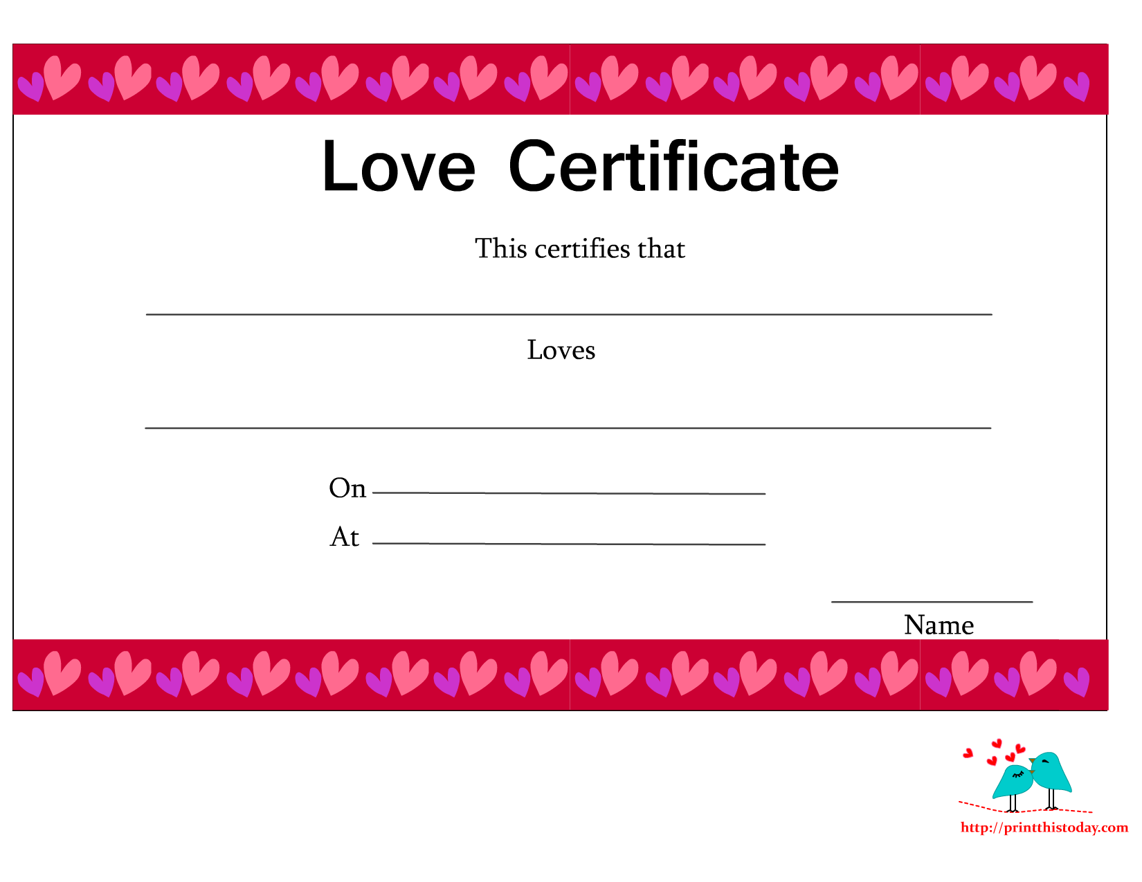 Printable Love Certificates