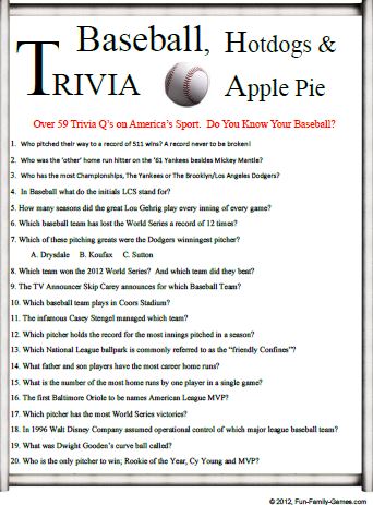 Printable Baseball Trivia Questions and Answers