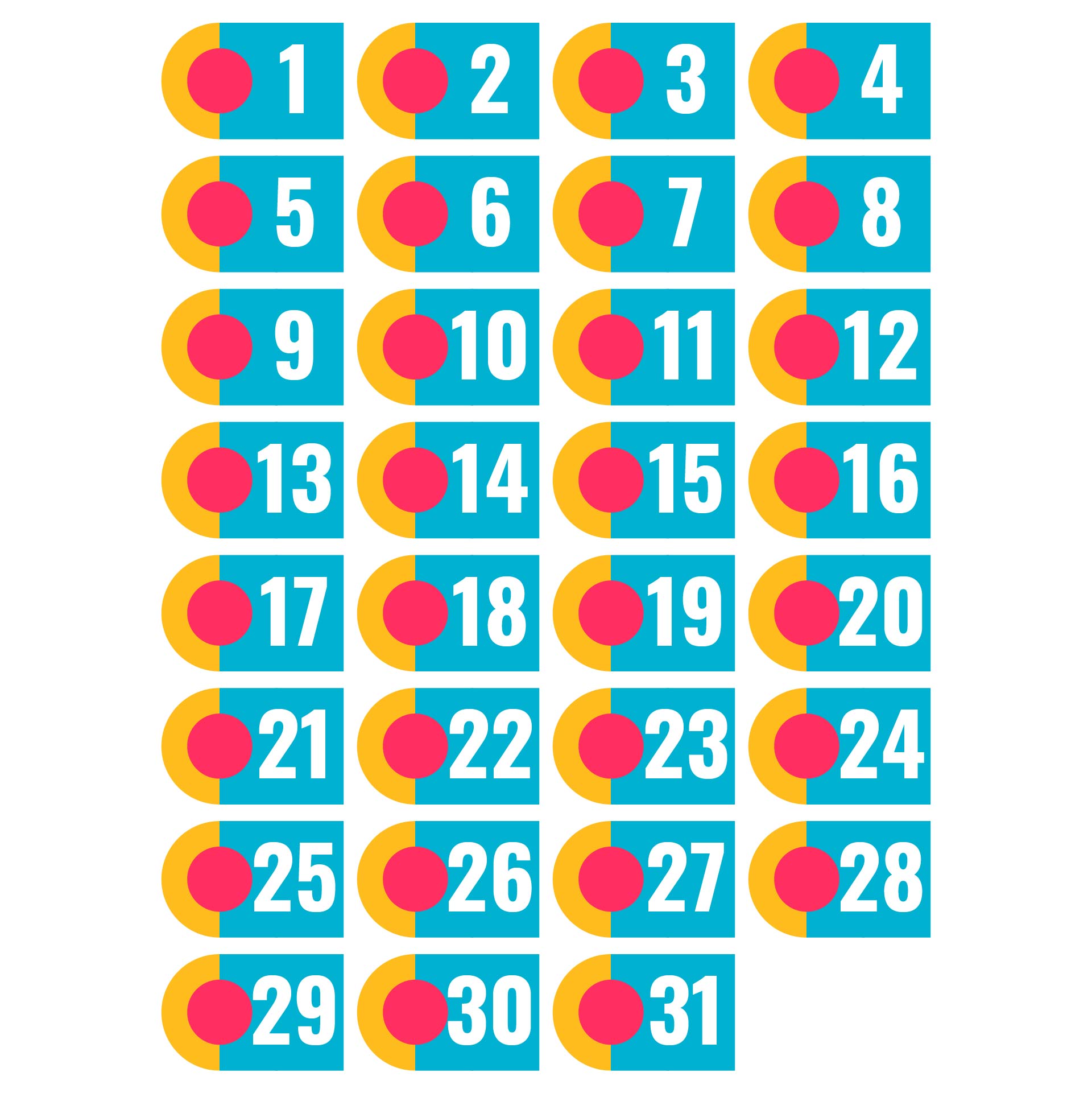 10 Best Free Printable Calendar Numbers 1 31 Printablee