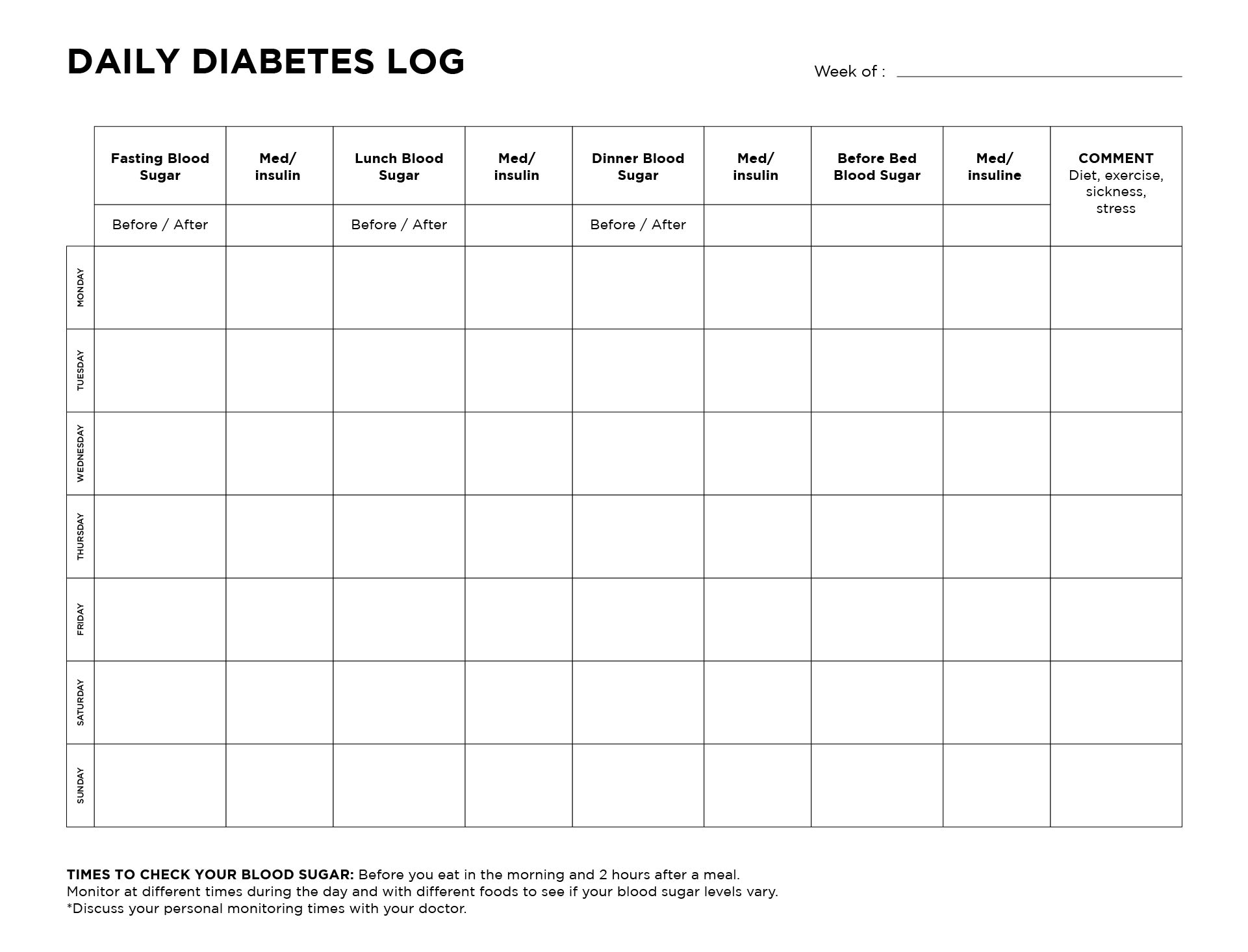 7-Day Diabetic Food Log Printable