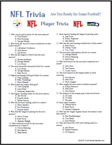 Printable NFL Trivia Questions