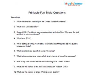 Printable Trivia Questions and Answers