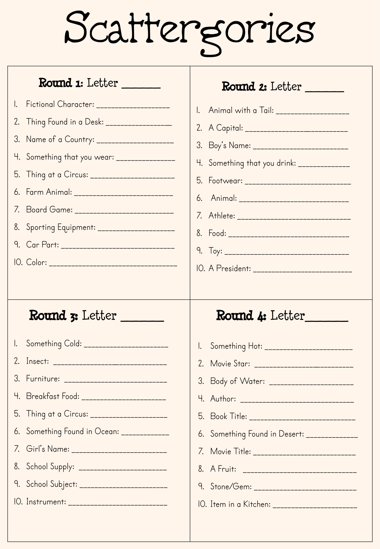 scattergories church and bible lists