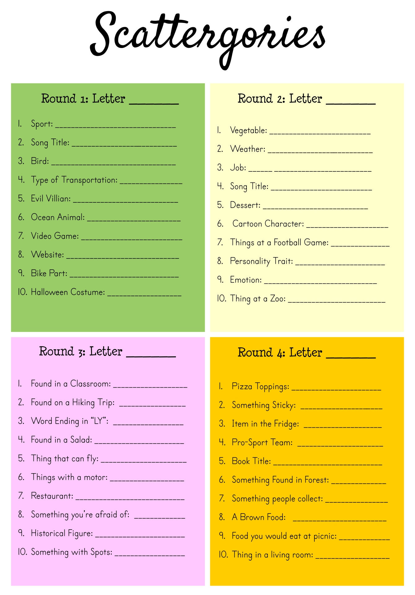 funny scattergories lists